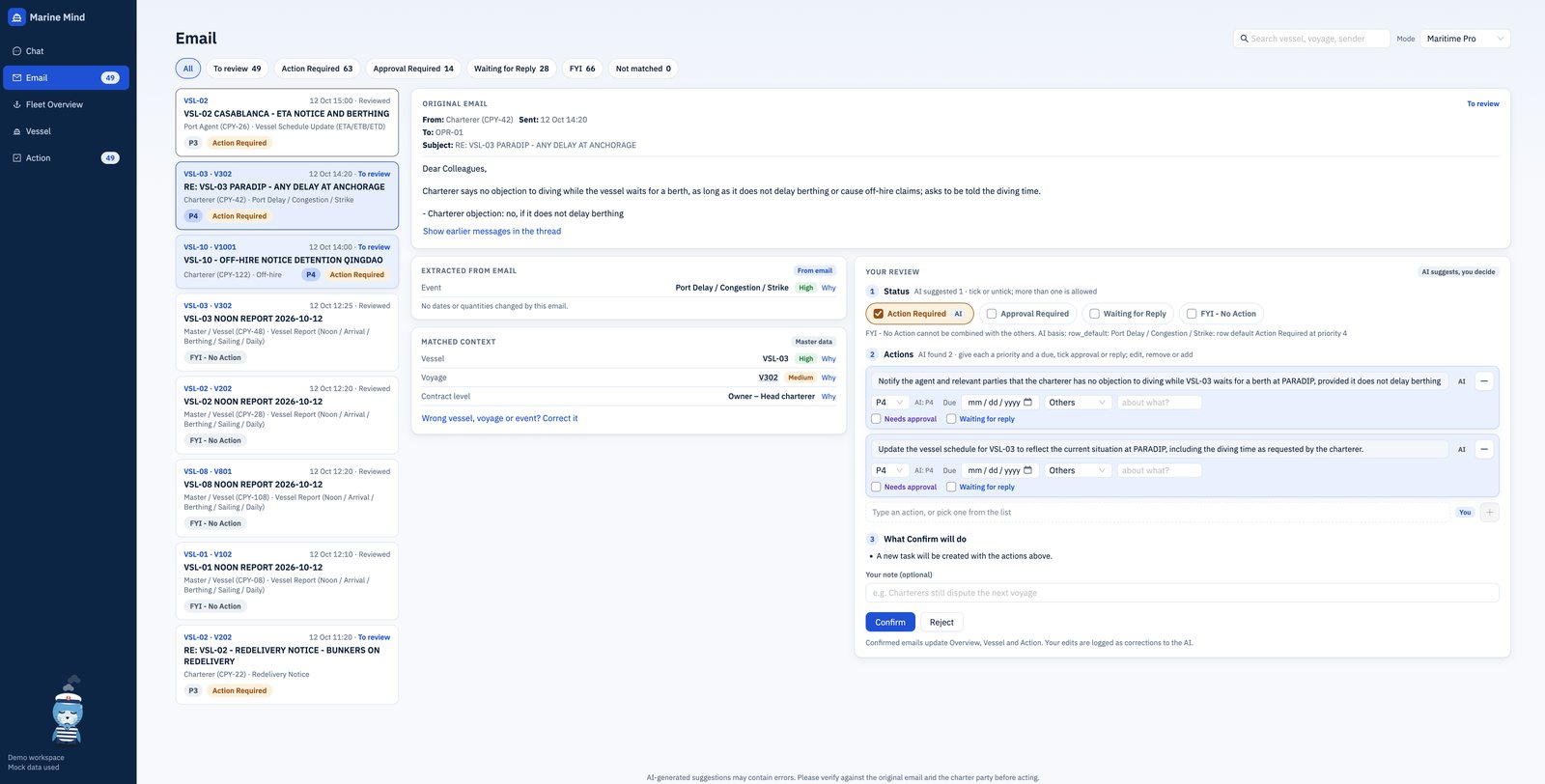 Shipping Operation Email AI Secretary: screenshot of the demonstration